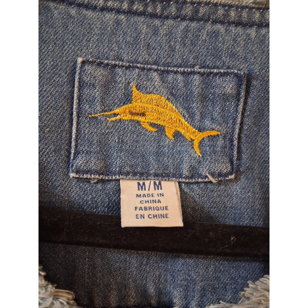 Tommy Bahama Womens Medium Wash Denim Jacket Tropical Floral Back Frayed M - Picture 2 of 13
